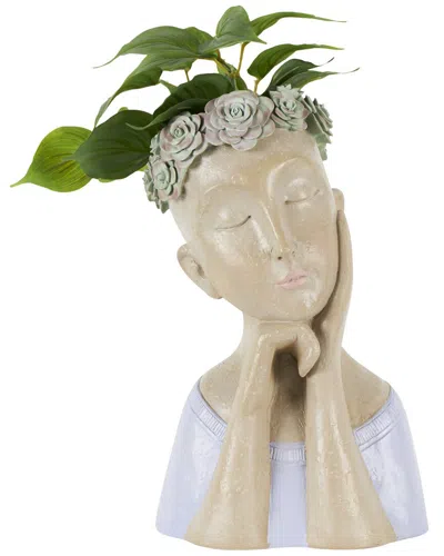 Peyton Lane Woman Bust Planter With Flower Crown In Beige