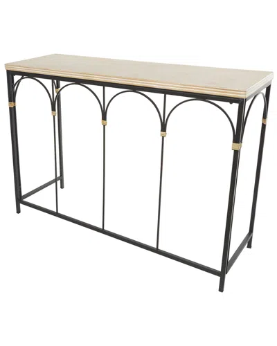 Peyton Lane Wood & Rattan Arched Console Table With Zig Zag Top In Black