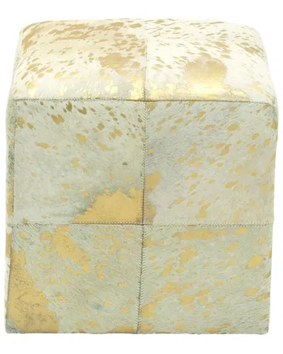 Peyton Lane Wood Leather Hide Gold Ottoman