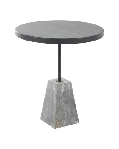 Peyton Lane Wooden Accent Table With Marble Pyramid Base In Gray