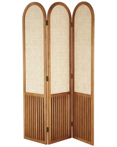 Peyton Lane Wooden Arched 3-panel Room Divider Screen With Slatted Base &  Rattan Panels In Brown