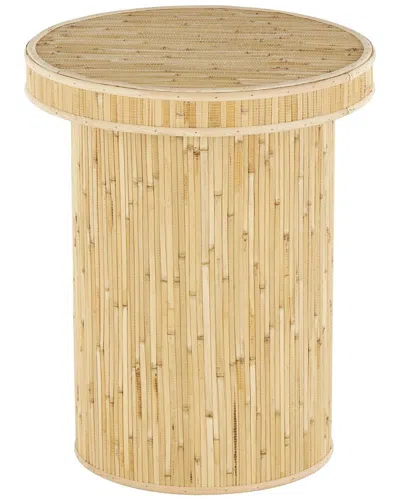 Peyton Lane Wooden Handmade Side End Accent Table With Linear Wood Strip  Design In Brown