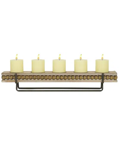 Peyton Lane Wooden Pillar 5-plate Candelabra In Multi