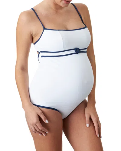 Pez D'or Maternity Normandy One-piece Swimsuit In Textured Whiteblue
