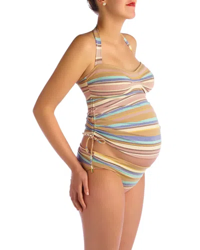 Pez D'or Maternity Oxford Striped 2-piece Swim Set In Natural Pale Colors