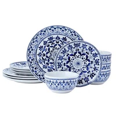 Pfaltzgraff 12-piece Porcelain Dinnerware Set, Service For 4 In Blue,floral 4
