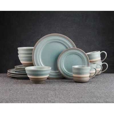 Pfaltzgraff Adina 16-piece Stoneware Dinnerware Set, Service For 4 In Blue;white;gray