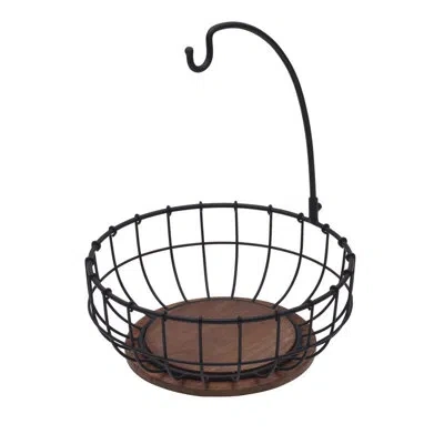 Pfaltzgraff Anvil Cage Iron And Mango Wood Fruit Bowl With Banana Hook In Black