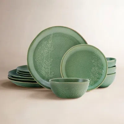 Pfaltzgraff Carrie 12-piece Stoneware Dinnerware Set, Service For 4 In Green