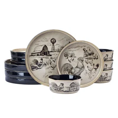 Pfaltzgraff Farmyard Rooster 12-piece Dinnerware Set, Service For 4 In Black