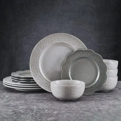 Pfaltzgraff Gia 12-piece Stoneware Dinnerware Set, Service For 4 In Light Gray