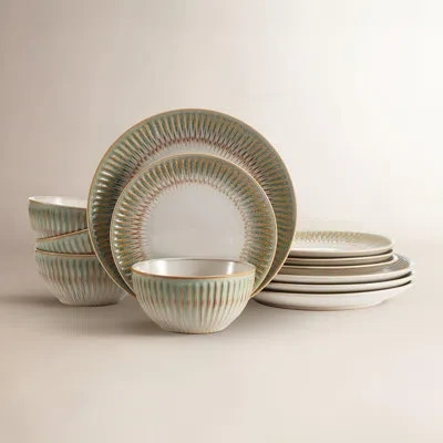 Pfaltzgraff Hensley 12-piece Stoneware Dinnerware Set, Service For 4 In Green