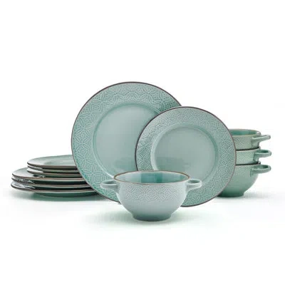 Pfaltzgraff Kori 12-piece Stoneware Dinnerware Set, Service For 4 In Sage