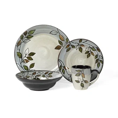 Pfaltzgraff Rustic Leaves 16-piece Stoneware Dinnerware Set, Service For 4 In Gray;cream