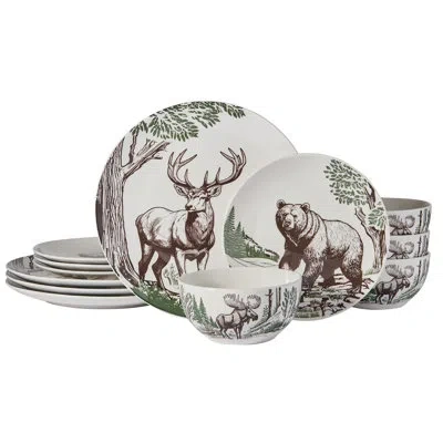 Pfaltzgraff Rustic Lodge 12-piece Dinnerware Set, Service For 4 In White,brown