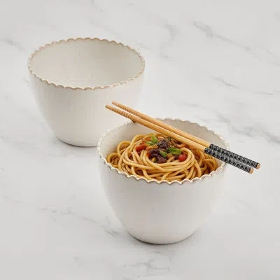 Pfaltzgraff Set Of 2 Scalloped Noodle Bowls In Beige