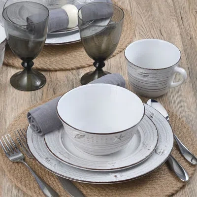 Pfaltzgraff Trellis Coastal 16-piece Stoneware Dinnerware Set, Service For 4 In White