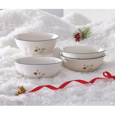 Pfaltzgraff Winterberry 12 Oz. Soup/cereal Bowls In White;green;red