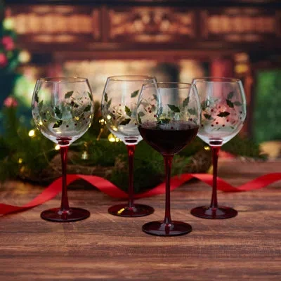 Pfaltzgraff Winterberry 13 Oz. Wine Goblets In White;dark Red