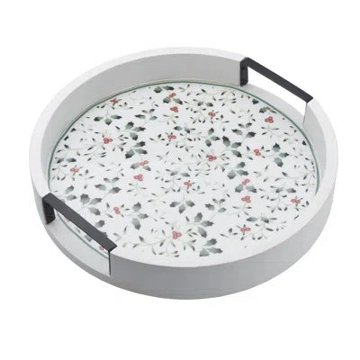 Pfaltzgraff Winterberry 16 In. Mango Wood Lazy Susan Serving Tray In White
