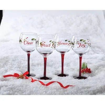 Pfaltzgraff Winterberry 16 Oz. Holiday Sentiment Wine Goblets In Clear