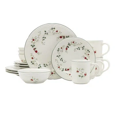 Pfaltzgraff Winterberry 16-piece Dinnerware Set, Service For 4 In White;green;red
