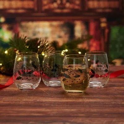 Pfaltzgraff Winterberry 20 Oz. Stemless Wine Glasses In White;dark Green