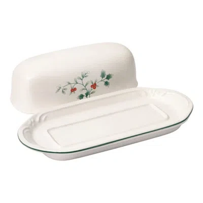 Pfaltzgraff Winterberry Covered Butter Dish Dinnerware Set, 4 Inches In Red;green;white