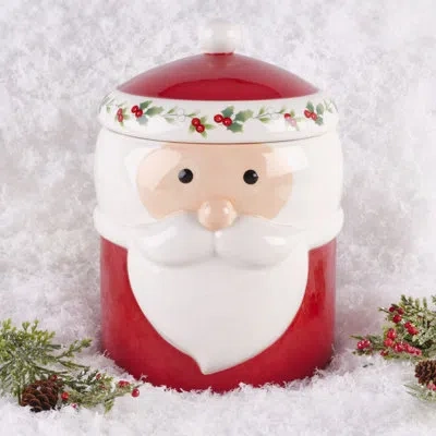 Pfaltzgraff Winterberry Santa Cannister In Red