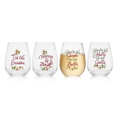 Pfaltzgraff Winterberry Sentiment Stemless Wine Glasses, Set Of 4 In Transparent