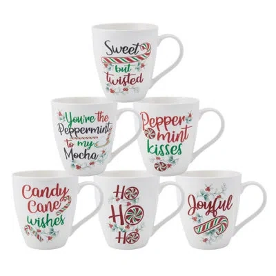 Pfaltzgraff Winterberry Whimsical Holiday Coffee Mugs In White