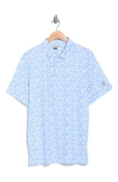 Pga Tour Floral Print Performance Polo In Blue
