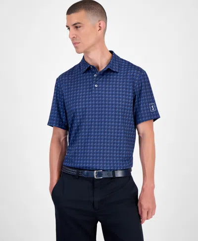 Pga Tour Men's All-over Geometrical Polo Shirt In Blue
