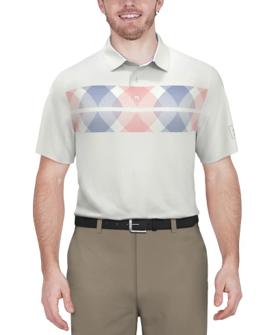 Pga Tour Men's Argyle Print Short Sleeve Golf Polo Shirt In Bright White