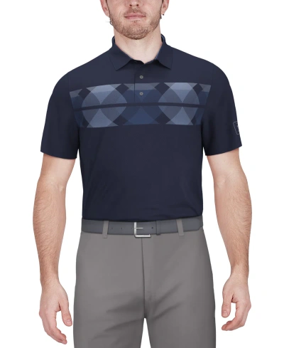 Pga Tour Men's Argyle Print Short Sleeve Golf Polo Shirt In Peacoat