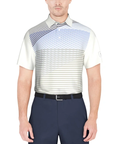 Pga Tour Men's Asymmetric Linear-print Short-sleeve Golf Polo Shirt In Bright White