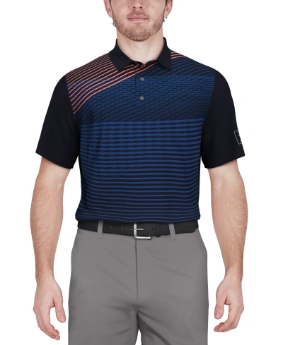 Pga Tour Men's Asymmetric Linear-print Short-sleeve Golf Polo Shirt In Peacoat