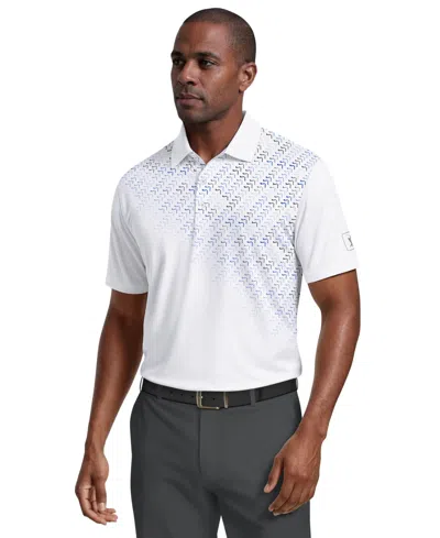 Pga Tour Men's Asymmetrical Print Golf Polo Shirt In White