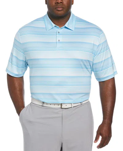 Pga Tour Men's Big & Tall Linear Energy Stretch Moisture-wicking Textured Stripe Golf Polo Shirt In Cyan Blue