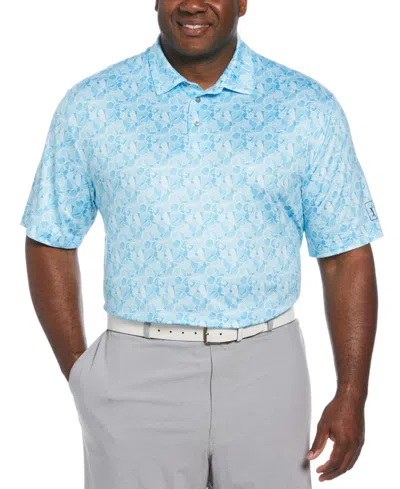 Pga Tour Men's Big & Tall Stretch Moisture-wicking Floral Golf Polo Shirt In Cyan Blue