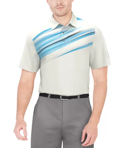 Pga Tour Men's Brush Stroke Textured Short Sleeve Performance Golf Polo Shirt In Bright Whi