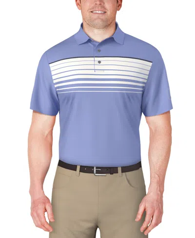 Pga Tour Men's Chest Stripe Print Golf Polo Shirt In Blue