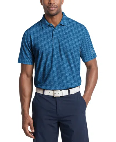 Pga Tour Men's Classic Geometric Print Regular-fit Polo Shirt In Blue