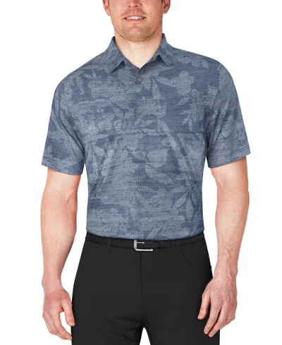 Pga Tour Men's Distressed Floral Print Polo Shirt In Blue