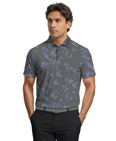 Pga Tour Men's Energized Floral Print Golf Polo Shirt In Gray