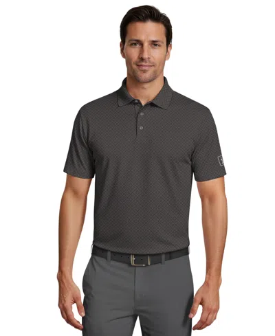 Pga Tour Men's Essential Geo Print Golf Polo Shirt In Black