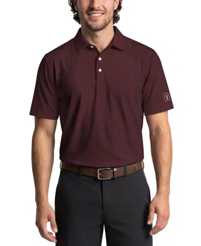 Pga Tour Men's Essential Geo Printed Regular-fit Polo Shirt In Burgundy