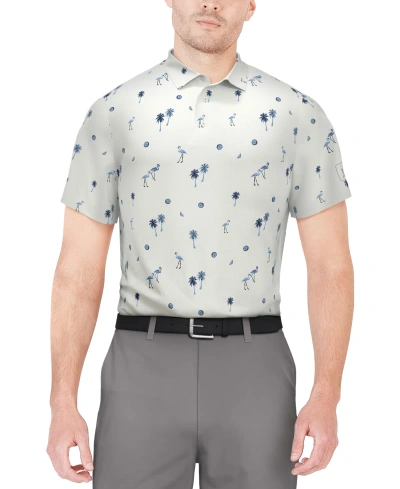 Pga Tour Men's Flamingo Print Short Sleeve Golf Polo Shirt In Bright White
