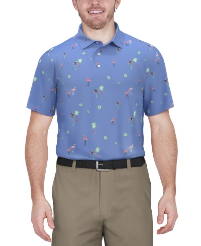 Pga Tour Men's Flamingo Print Short Sleeve Golf Polo Shirt In Della Robbia Blue