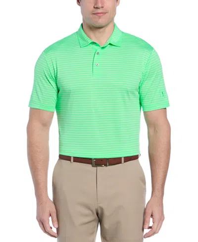 Pga Tour Men's Heathered Feeder Stripe Golf Polo Shirt In Green